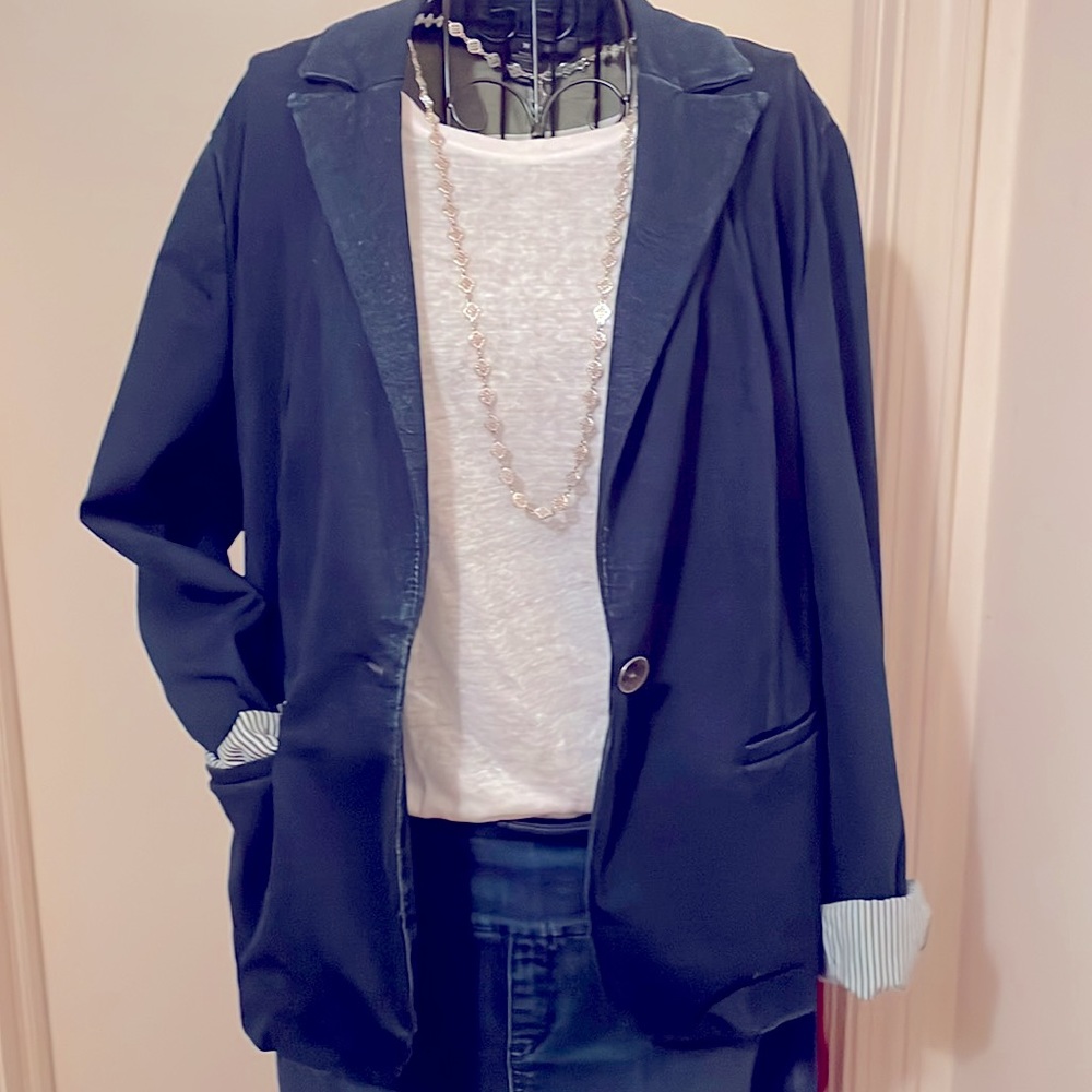 Style & Co. Denim Blazer with Navy and White Trimming